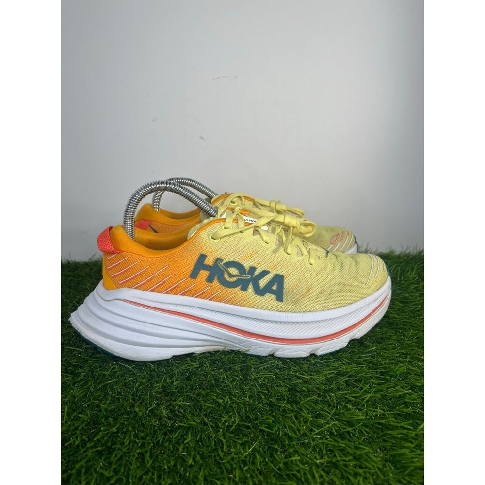 HOKA Bondi X Women’s Size 8B Yellow Orange Carbon Fiber Running Shoes - Picture 3 of 9